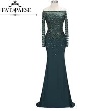 Роскошное зеленое вечернее платье русалки с бисером и блестками, вечернее платье с длинными рукавами и открытыми плечами, vestido de festa