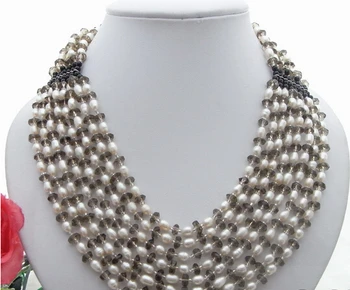 

FREE SHIPPING>>>@@ AS3602 White Pearl&Onyx&Crystal Necklace