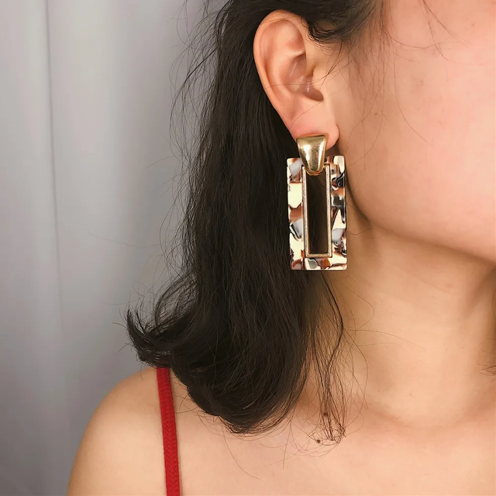 

IngeSight.Z ZA Jewelry Acrylic Resin Square Dangle Earrings for Women Statement Tortoiseshell Drop Earrings Acetate Brincos Gift