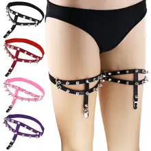 Сексуальные женские эластичные двухрядные ноги кольцо заклепки Подвязки Пояс Панк гот, Харадзюку подтяжки ручной работы