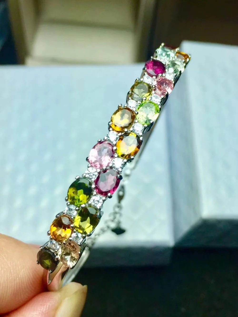 Bracelet tourmal multicolore naturel pierres précieuses naturelles élégant Bracelet luxueux 925 bra
