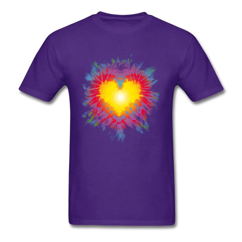 Tie Dye Heart Graphic Leisure Tops Shirts O-Neck ostern Day Pure Cotton Short Sleeve T Shirt for Men Printed On Tee-Shirts Tie Dye Heart purple