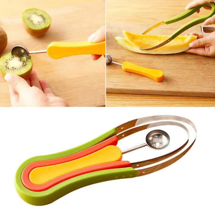 Healthy 2017 3pcs Stainless Steel PP Ball Dug Fruit Ice Cream Spoon Melon Baller Scoops Fruit