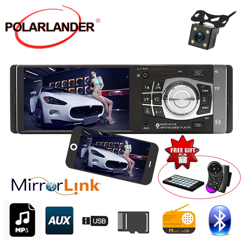 8 языков 4,1 ''автомобильное радио FM USB SD AUX в MP4 MP5 видео плеер рулевое колесо управление Поддержка задней камеры 1 din Bluetooth