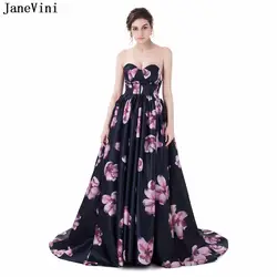 JaneVini Атлас Цветочный принт Длинные платья невесты для Для женщин развертки поезд Элегантный Милая линии Формальные платья для выпускного