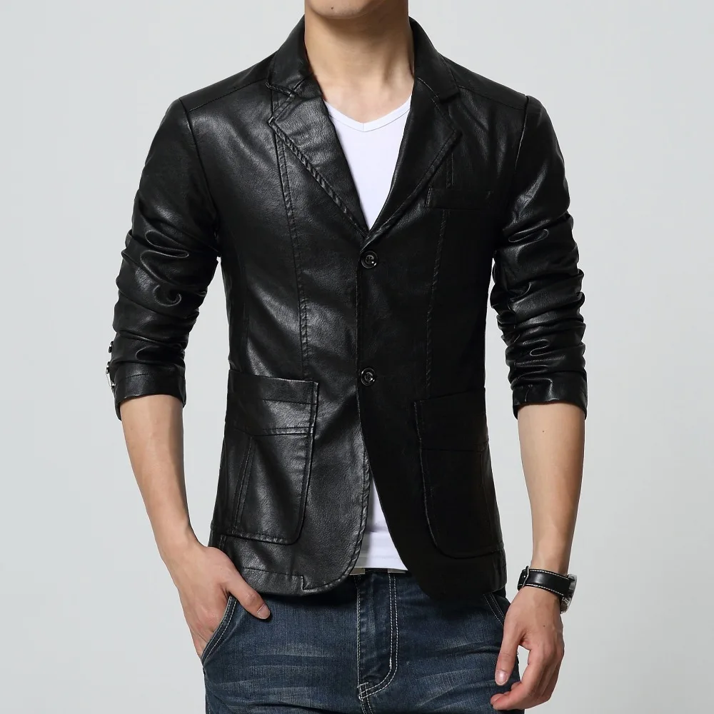 2017 new arrival blazer men PU faux leather Slim coat brand leather