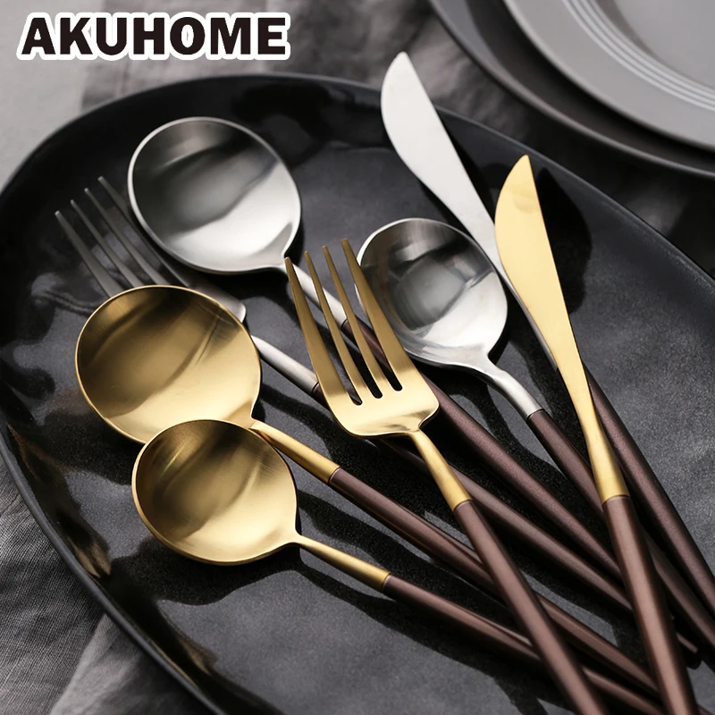 

Two Styles of Gold Dinnerware Set 304 Stainless Steel Western Cutlery Set Kitchen Food Tableware Dinner Set Akuhome