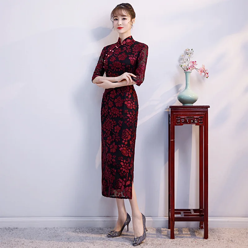 Сексуальные Длинные Cheongsam весенние винтажные платья в китайском стиле Модные женские Qipao тонкие вечерние платья с пуговицами Vestido s-xxxl