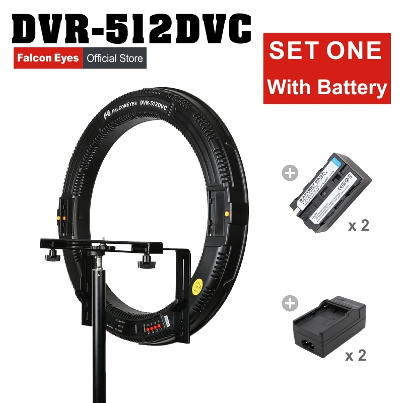 

FALCONEYES 512 Ring LED Panel 31W Lighting Photography Interview Video Continuous Light W/Battery/Charger DVR-512DVC Set One