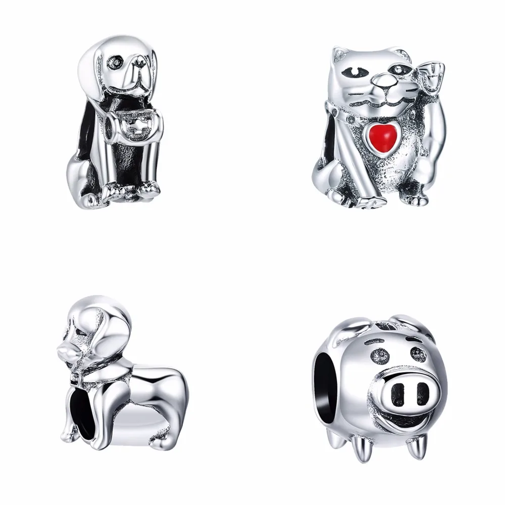 SILVERCUTE Лабрадор собака счастливая кошка поросенок Бисер для подвески браслет 925