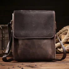 Men's Bags Crazy Horse Genuine Leather Vintage Crossbody Bags For Men IPAD Messenger Bag Business Men's Shoulder Bag Male