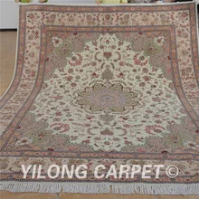 Yilong 8'x10' античный персидский ковер бежевая и розовая изысканная, Восточная Ручная работа Тебриз шерстяной ковер(1317