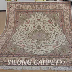 Yilong 8'x10' Античная персидский ковер бежевый и розовый цвет Изысканный восточный ручной Тебриз Половик (1317)