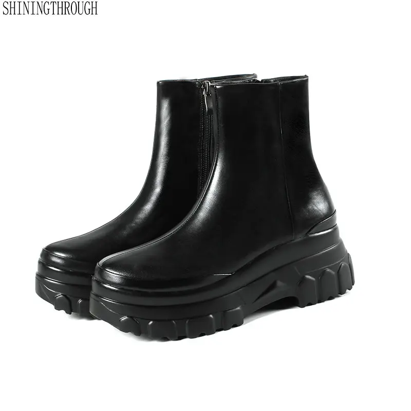 

England Genuine Leather Women Winter Ankle Boots Waterproof Winter Woman Plush Warm Boots Women's Platform Boots big size 42