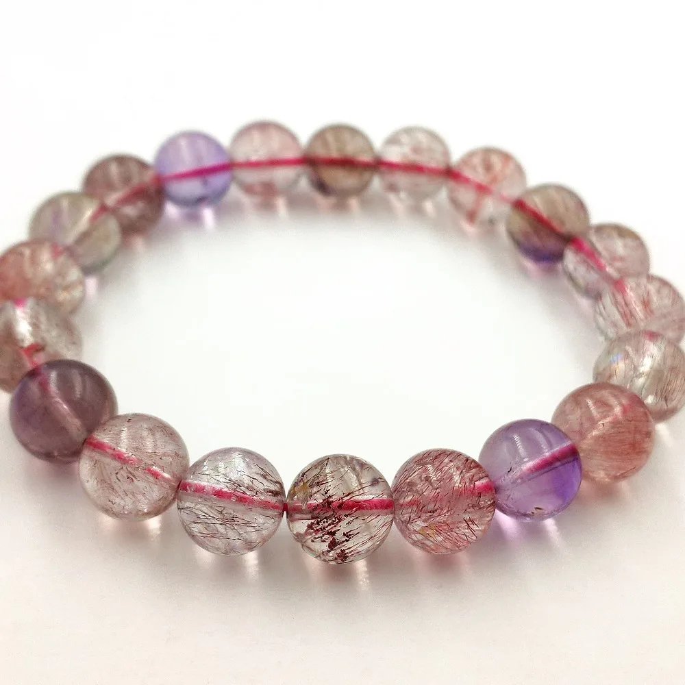 

Genuine Natural Super Seven Melody Stone Rutilated Quartz Bracelet 10mm Round Beads Bracelets AAAAAA For Women Female Gift