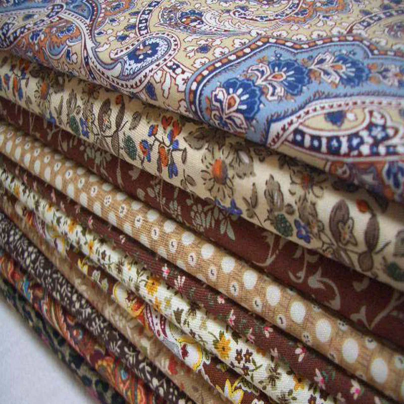 

COTTON fabric Patchwork Vintage Noble ROYAL light brown Autumn DIY fabric textile12 design featherpeacock rose polka dot