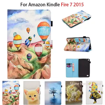 

Case For Amazon Kindle Fire 7 inch 2015 5th Generation Fashion Painted PU Leather Silicone Funda Tablet Flip Stand Case Cover