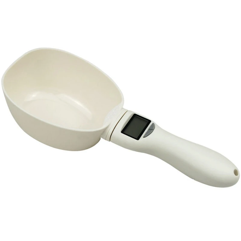 White Мерная ложка, чашка, 800 г/0,1 г, еда для домашних животных, совок для воды, кухонные весы, ложка, переносная, съемная, со светодиодным дисплеем, для кормления собак - Цвет: White