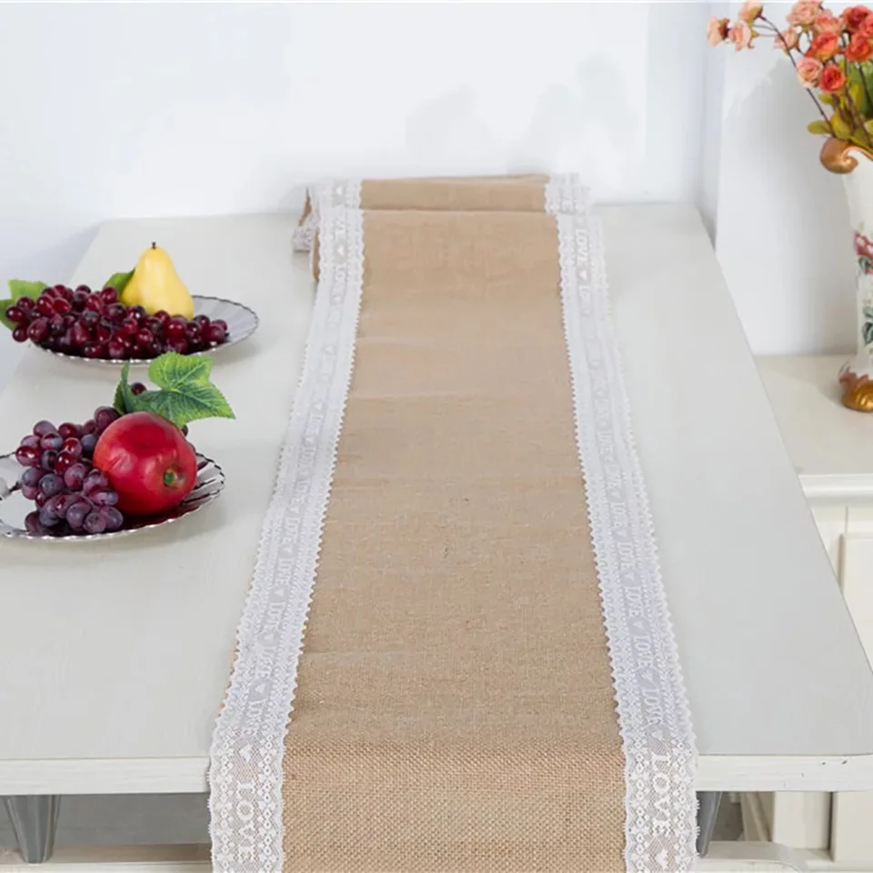 

BALLE Burlap Lace 30x275cm Table Runner Rustic Jute Shabby Hessian Table Runner for Retro Wedding Festival Party Event Decor