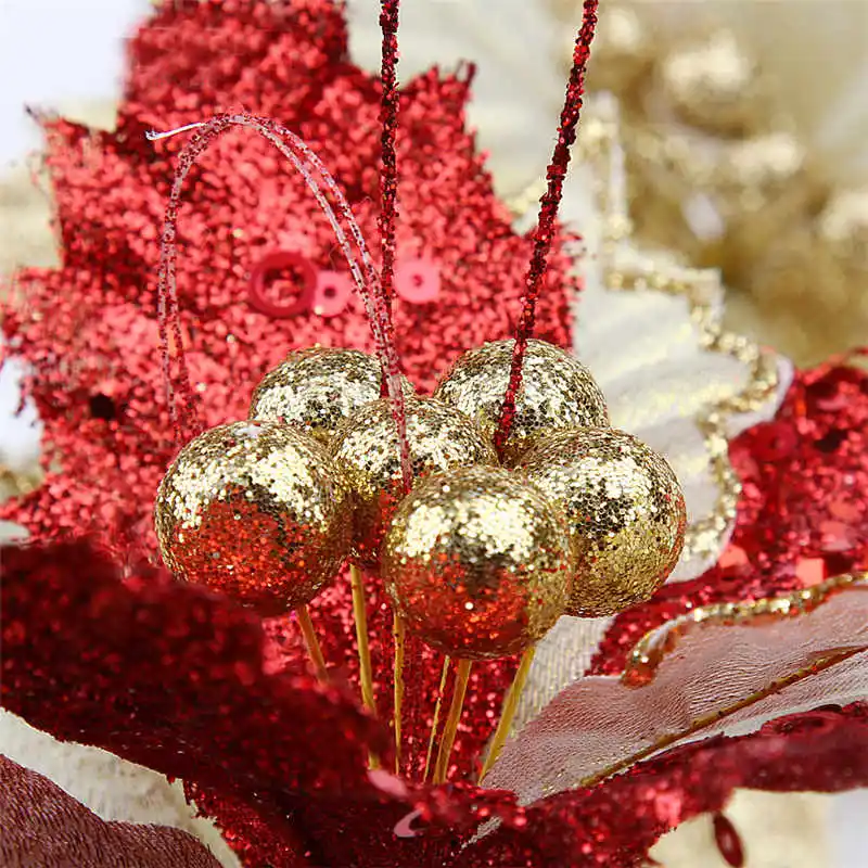 2018 Christmas Flowers Xmas Tree Decorations Glitter Hollow Wedding Party Home Decor Artificial Flowers #2o31 (8)