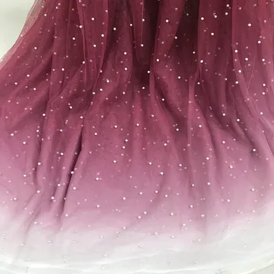 Темно-синяя расшитая бисером жемчужная сетка разноцветная Радужная кружевная ткань Марлевое градиентное детское платье скатерть занавески аксессуары для шитья - Цвет: Wine red beaded