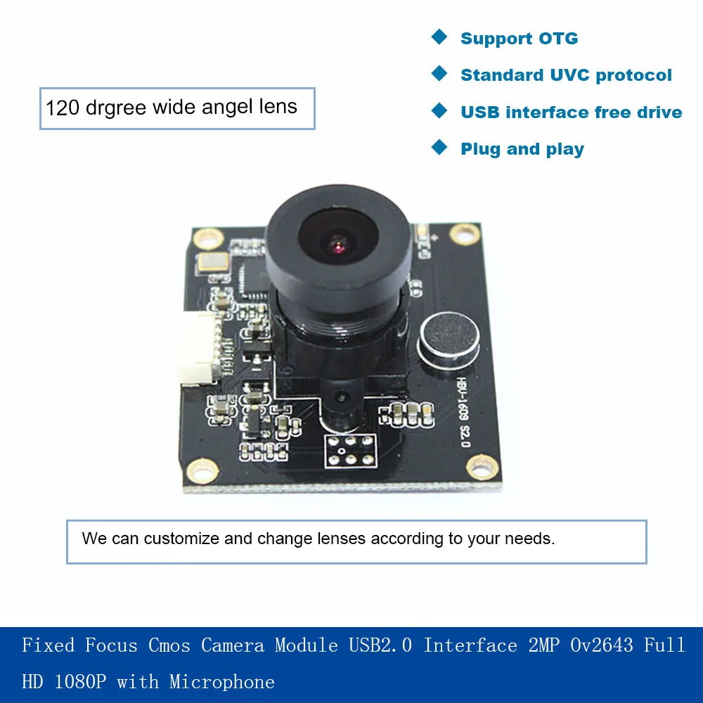 Модуль камеры с фиксированным фокусом Cmos USB2.0 интерфейс 2mp Ov2643 Full HD 1080P