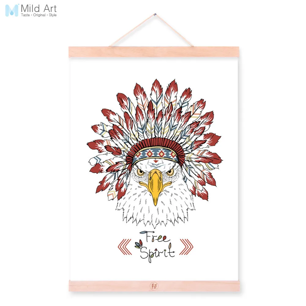 Eagle Ancient Indian Strong Animal Head Feather Framed Canvas Painting