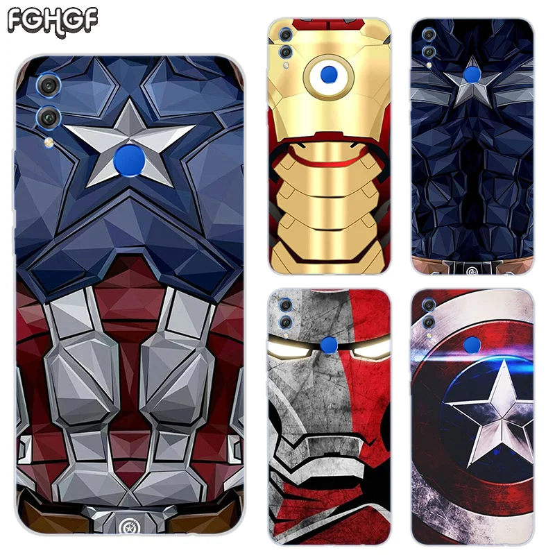 Матовый мягкий с рисунком из ТПУ чехол Captain Iron Man для Huawei Honor V20 8X7 8 9 10 lite 7X 8A V9 Play Cover |