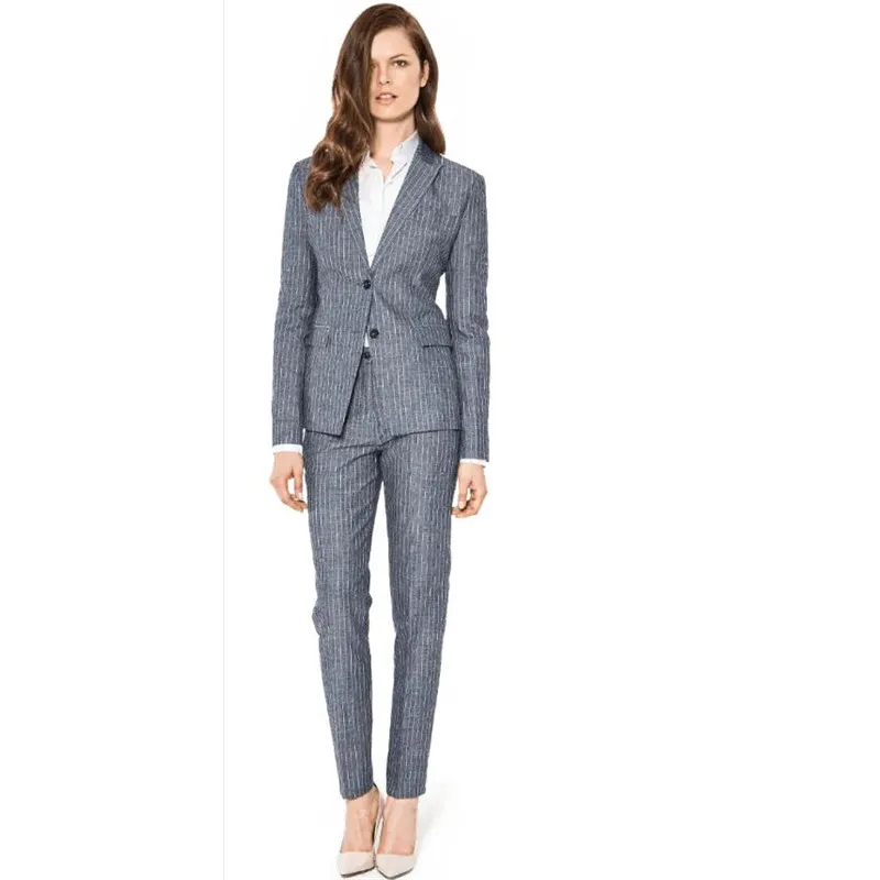 new Grey Stripe Suits Office Lady Suits women pants Casual Suits ...