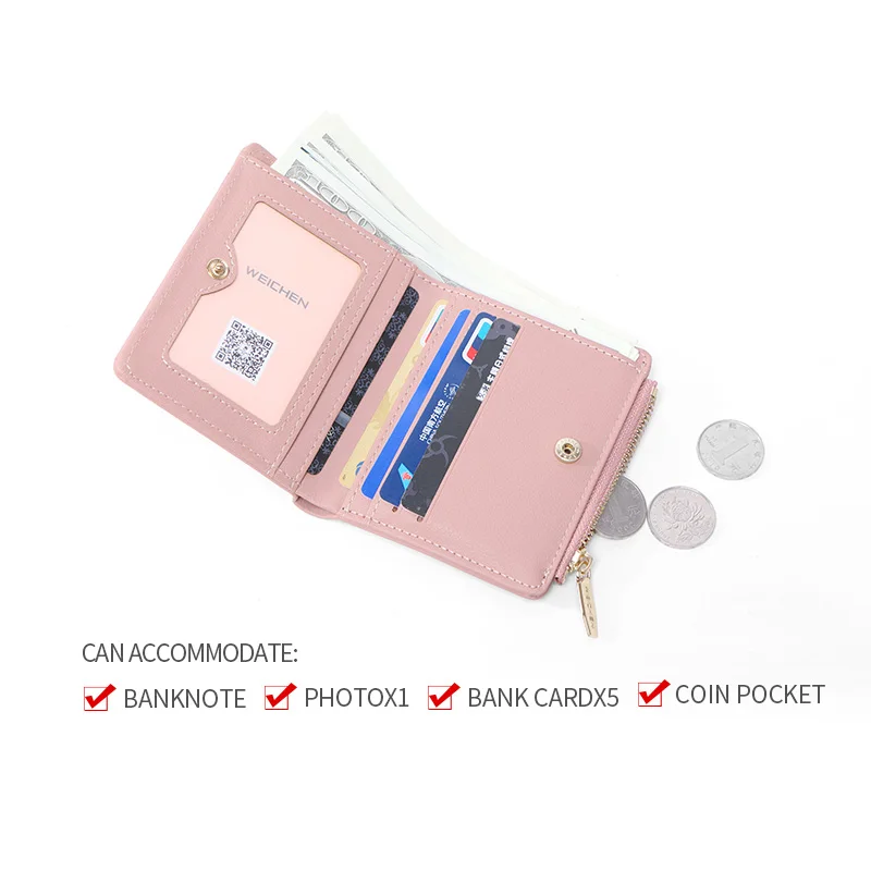 WEICHEN Portable Thin Women Wallet Soft Touch Synthetic Leather Card Holder Zipper Coin Purse Ladies Wallets Female Small Cartei