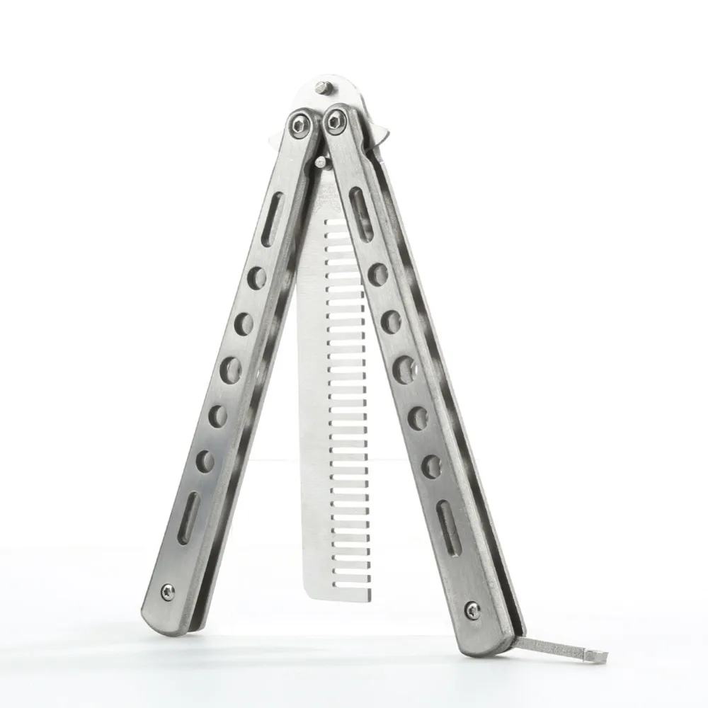

1Pcs New Stainless Steel Practice Training Butterfly Knife Comb Tool Silver-gray DIY Styling Tools 5W3Z 7GQF 8UC6