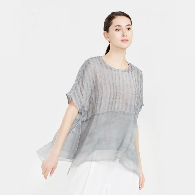 

Batwing Sleeve Blouse Shirt Short Sleeve Summer Solid Color Spliced Loose Pullover Blouse Tops Women M/L/XL