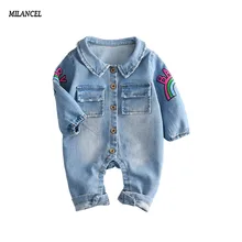 2018 Baby Boys jeans blue jumpsuit spring baby boys Clothes Denim long sleeve girffe romper boys jumpsuit cute outfits One piece