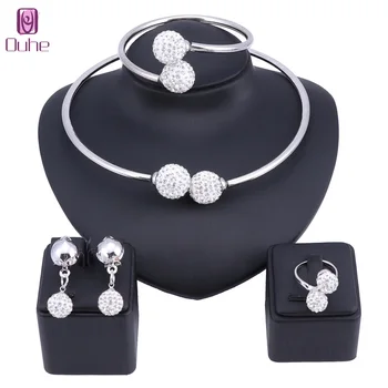 

OUHE Trendy Nigerian Wedding African Beads Jewelry Sets For Wommen Crystal Necklace Earring Bangle Ring Party Bridal Jewelry Set
