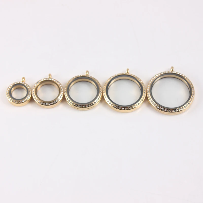 

10pcs Mix Sizes Gold Floating Locket Crystal Stainless Steel Screw Living Memory Locket Pendant for women tiffan jewelry