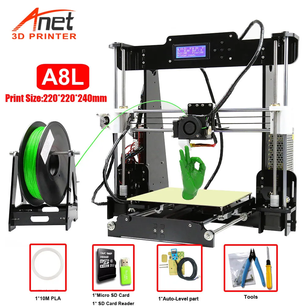 cheap New Anet Auto level A8 A6 3D Printer DIY Kit Large Printing Size High Precision Reprap i3 DIY with 8G Micro SD Card USB Connetor