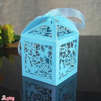 

50pcs openwork engraving butterfly decoration romantic wedding biscuit candy box Christmas gift box wedding party decor 6ZT03