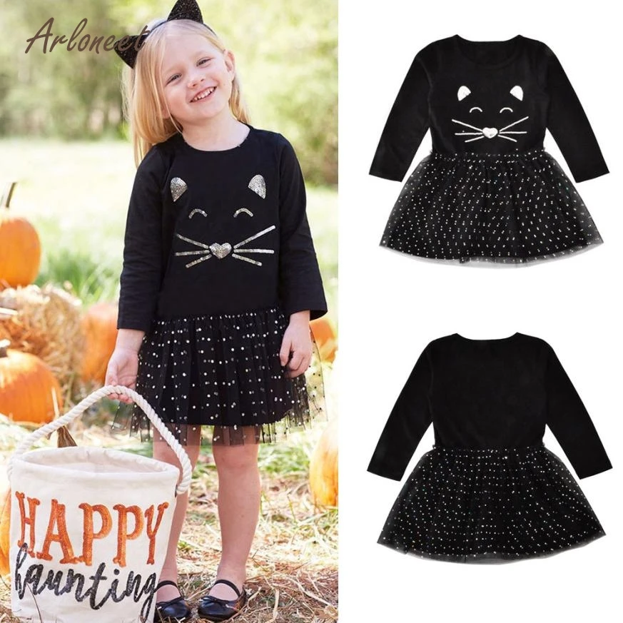 ARLONEET/платья для малышей; платье-пачка принцессы в горошек с блестками и рисунком кота для маленьких девочек; одежда; Прямая поставка; Mar22