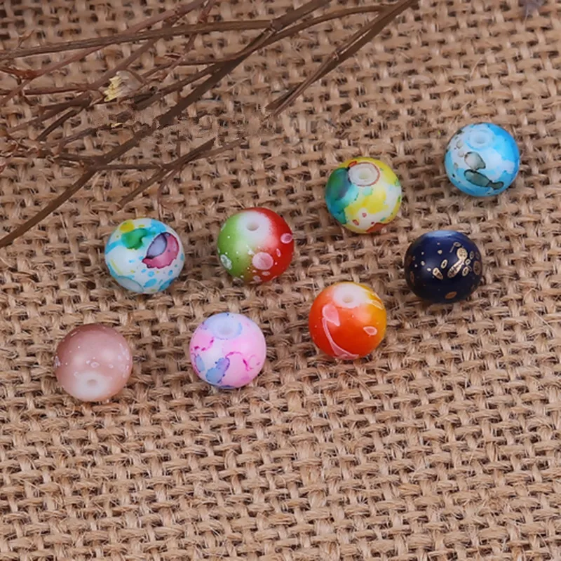 

Doreen Box New Vintage Glass Beads Round At Random Two Tone Ink Spot Pattern About 8mm( 3/8") Dia, Hole: Approx 1.2mm, 100 PCs
