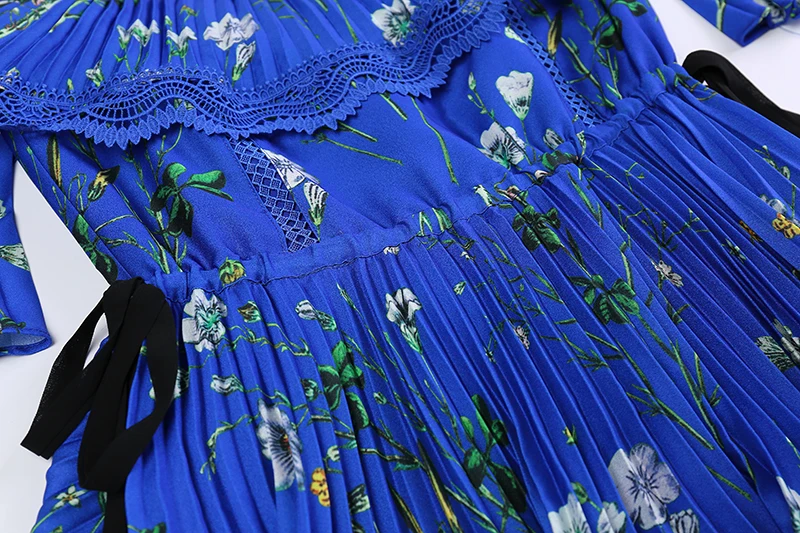 LD Linda della весеннее модное платье Для женщин галстук-бабочка, Винтаж плиссированное платье с цветочным принтом выдалбливают Элегантный Кекс для вечеринки платья