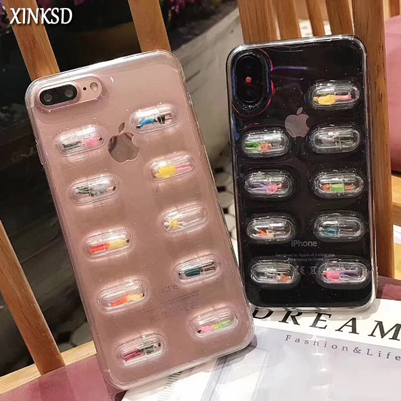 

3D Cute Capsule Pills Person Phone Case For Huawei P20 lite P20 pro plus Transparent Soft TPU Back Cover Case For iphone 8 6 7 X