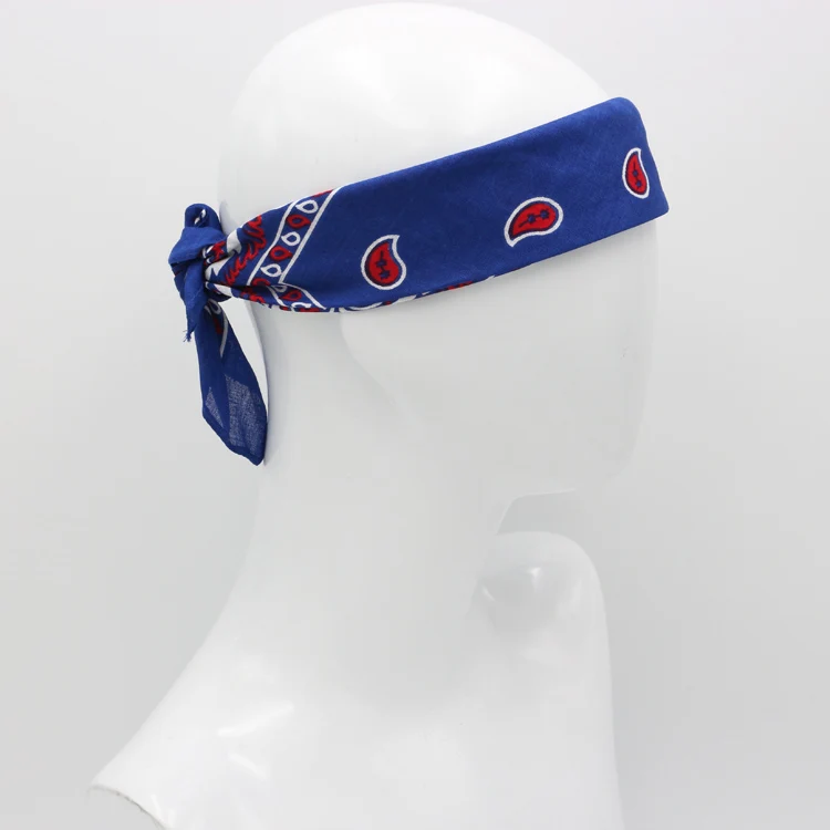 

Blue With Red Paisley Cotton Bandanas Men Hiphop Headband Headscarf Women Neckerchief Headwear Handkerchief