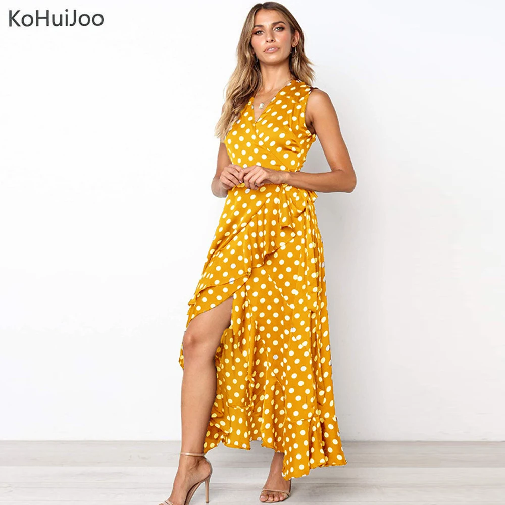 

KoHuiJoo Women Summer Long Dress Polka Sexy V Neck Boho Maxi Long Dress Plus Size Party Dresses Femme vestidos