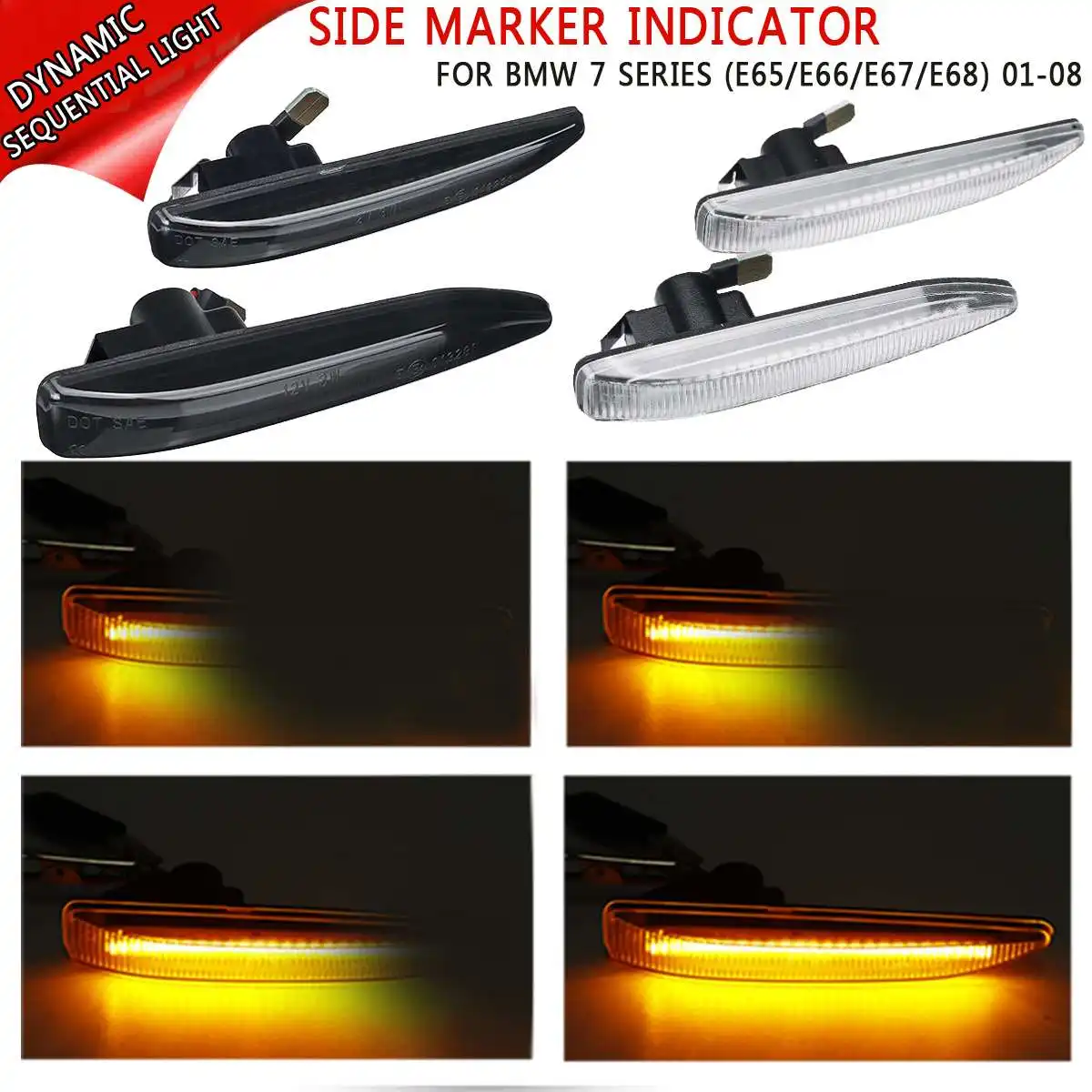 

Dynamic Flowing LED Side Marker Indicator Sequential Light For BMW 7 Series E65/E66/E67/E68 2001-2008 63137164757 63137164758