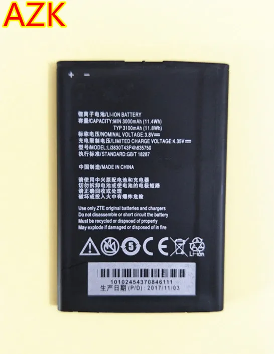 Аккумулятор AZK Li3830T43P4h835750 для ZTE V5 MAX N958st S2004 S291 Grand SII S2 3 8 в 3000 мАч | Мобильные