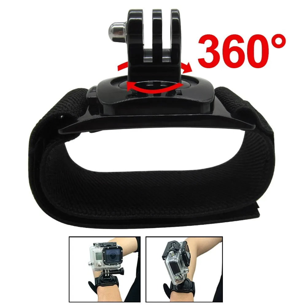 Koop Gopro Accessoires 360 Graden Gopro Wrist Band Arm Shell Strap Met Go pro Adapter Mount Voor Go Pro HD Hero3 + 3 2 Camera Case