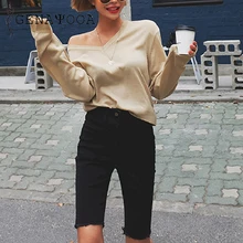 Genayooa эластичные шорты стрейч женские джинсовые шорты хлопковые джинсовые шорты Feminino Высокая талия по колено большие размеры корейский стиль горячие брюки