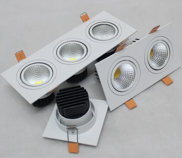 

Free Shipping Super bright Square Dimmable 3x10W three heads COB Aluminum Recessed Led ceiling grille Downlight With Driver