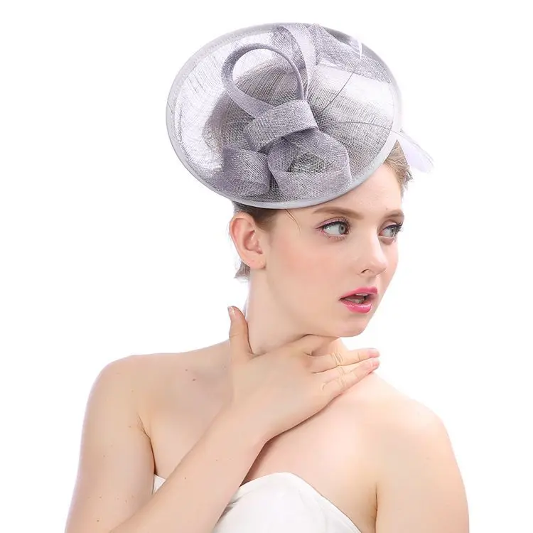 Women Banquet Wedding Fedoras Hat Female Elegant British Retro Fedora Cap Lady Royal Ascot Fascinator Bride Headwear Hats H7109 - Цвет: Gray