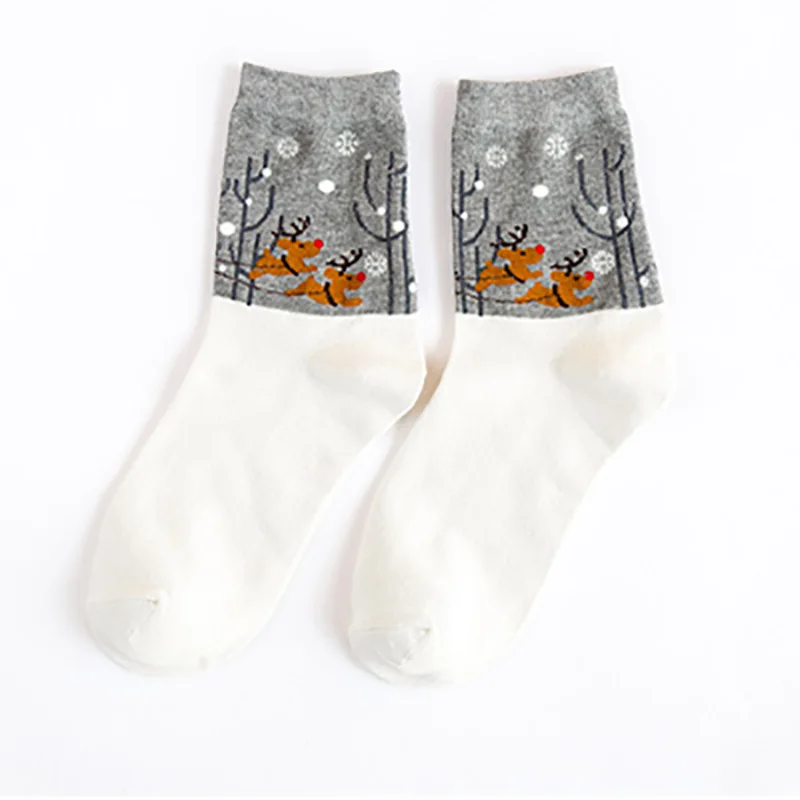 Новинка года; Хлопковые женские носки; оригинальные милые рождественские носки с изображением лося и снеговика; жаккардовые дышащие женские носки; J115 - Цвет: Серый